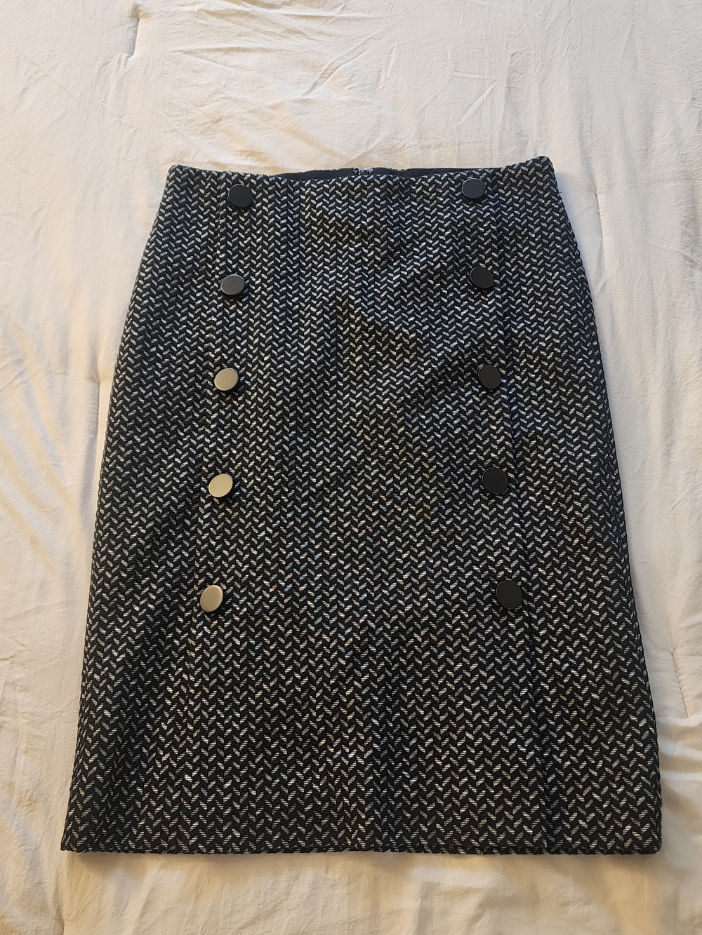 Ann Taylor Black and White Tweed Button-Front Pencil Skirt